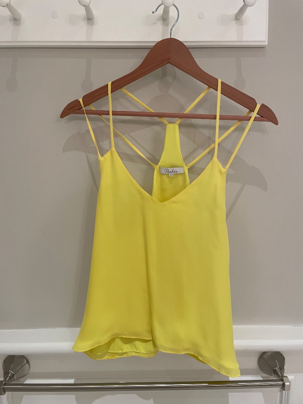 Parker 100% silk strappy top bright lemon yellow with lining size XS
